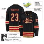 Personalized Black Gold Red Hockey Jersey - Custom Team Apparel Personalized Black Old Gold-Red Hockey Jersey