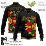 Personalized Black Old Gold Red Kelly Green 3D Bomber Varsity Letterman Jacket for Black History Month Personalized Black