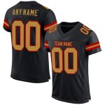 Custom Black Gold Red Mesh Football Jersey with Personalized Name and Number - Authentic Team Apparel Personalized Black