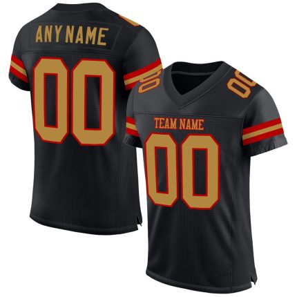 Custom Black Gold Red Mesh Football Jersey with Personalized Name and Number - Authentic Team Apparel Personalized Black
