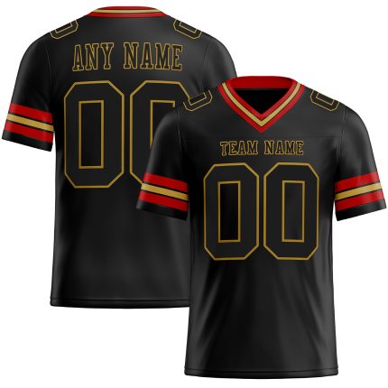 Custom Black Old Gold-Red Mesh Football Jersey for Men and Women Personalized Black Old Gold-Red Mesh Football Jersey 2