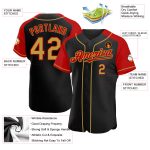 Personalized Black Gold Red Baseball Jersey with Raglan Sleeves Personalized Black Old Gold-Red Raglan Sleeves Baseball Jersey