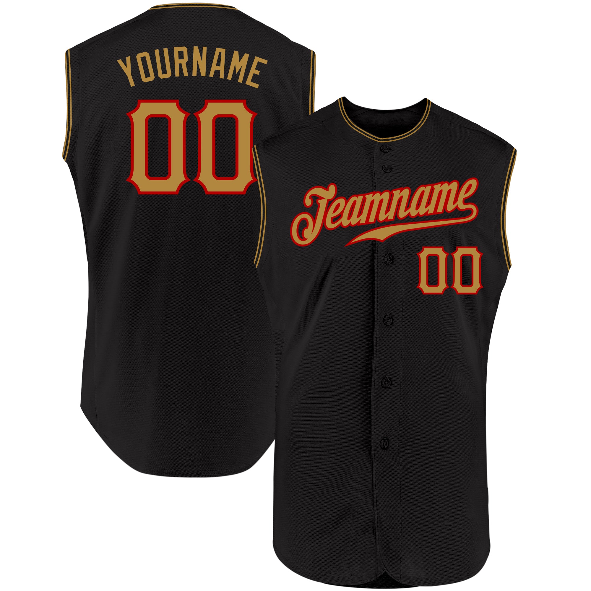 Personalized Black Old Gold Red Sleeveless Baseball Jersey for Custom Team Apparel Personalized Black Old Gold-Red Sleeveless