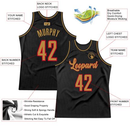 Personalized Black Red Gold Throwback Basketball Jersey for Men and Women Personalized Black Old Gold-Red Throwback Basketball