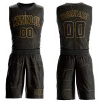 Personalized Black Gold Basketball Jersey Sublimation Suit Round Neck - Custom Fit Personalized Black Old Gold Round Neck