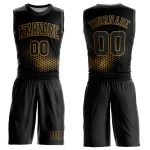 Personalized Black Gold Round Neck Basketball Jersey Sublimation Suit Personalized Black Old Gold Round Neck Sublimation