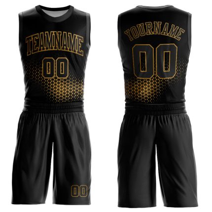 Personalized Black Gold Round Neck Basketball Jersey Sublimation Suit Personalized Black Old Gold Round Neck Sublimation