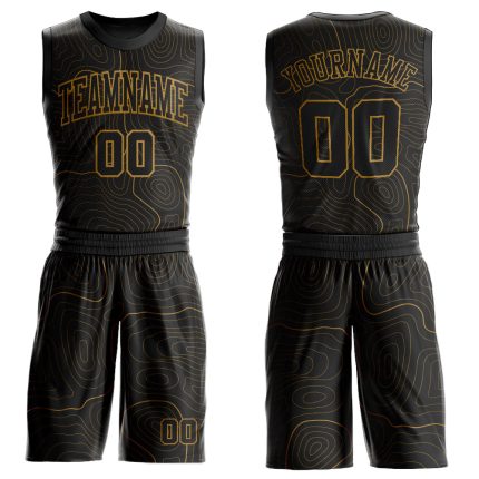 Personalized Black Gold Round Neck Basketball Jersey Suit for Sublimation Personalized Black Old Gold Round Neck Sublimation