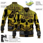 Custom Black Gold Skull Butterfly 3D Varsity Letterman Bomber Jacket Personalized Black Old Gold Skull Butterfly 3D Bomber
