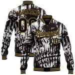 Personalized Black and Gold Skull 3D Varsity Letterman Bomber Jacket for Men Personalized Black Old Gold Skull Fashion 3D