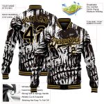 Personalized Black and Gold Skull 3D Varsity Letterman Bomber Jacket for Men Personalized Black Old Gold Skull Fashion 3D
