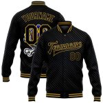Personalized Black and Gold Skull Crown 3D Varsity Full-Snap Bomber Jacket Personalized Black Old Gold Skull Gold Crown And