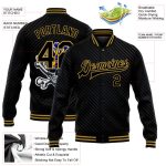 Custom Personalized Black and Gold Skull Jacket with Crown and Bones - 3D Bomber Varsity Letterman Style, Custom Name and Number
