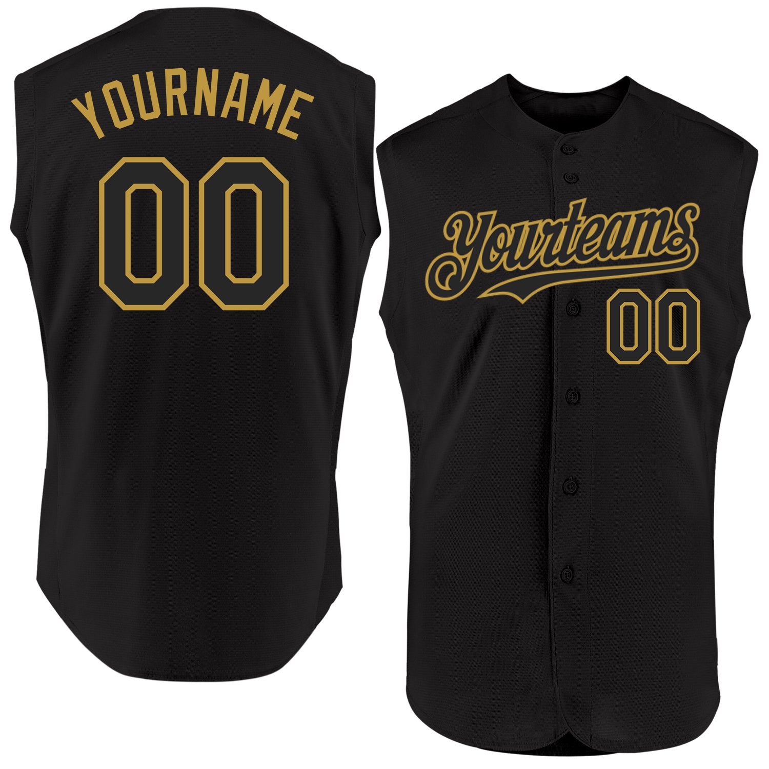 Personalized Black and Old Gold Baseball Jersey for Men - Sleeveless Athletic Apparel Personalized Black Old Gold Sleeveless
