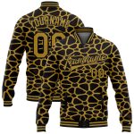 Customizable Black and Gold Spotted 3D Bomber Varsity Letterman Jacket Personalized Black Old Gold Spotted 3D Bomber Full-Snap