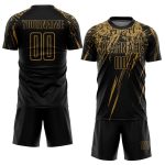 Personalized Black Gold Sublimation Soccer Jersey for Kids & Adults - Custom Uniform Personalized Black Old Gold Sublimation