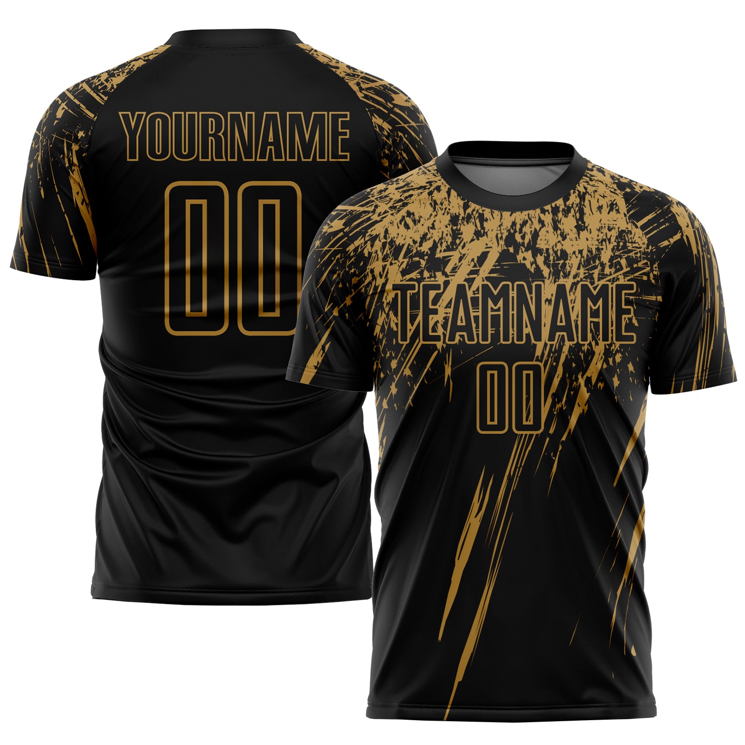 Personalized Black Gold Sublimation Soccer Jersey for Kids & Adults - Custom Uniform Personalized Black Old Gold Sublimation