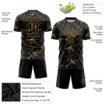 Personalized Black Gold Sublimation Soccer Jersey Uniform for Kids and Adults Personalized Black Old Gold Sublimation Soccer