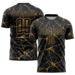 Personalized Black Gold Sublimation Soccer Jersey Uniform for Kids and Adults Personalized Black Old Gold Sublimation Soccer