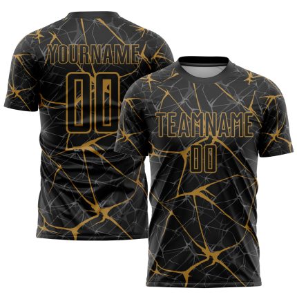 Personalized Black Gold Sublimation Soccer Jersey Uniform for Kids and Adults Personalized Black Old Gold Sublimation Soccer