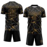 Personalized Black Gold Sublimation Soccer Jersey Uniform for Kids and Adults Personalized Black Old Gold Sublimation Soccer
