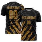 Personalized Sublimation Soccer Jersey Black Old Gold - Custom Team Uniform 4 Personalized Black Old Gold Sublimation Soccer