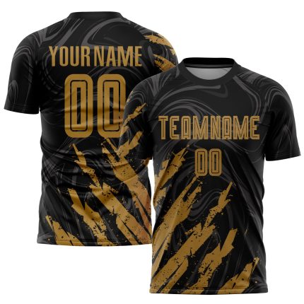 Personalized Sublimation Soccer Jersey Black Old Gold - Custom Team Uniform 4 Personalized Black Old Gold Sublimation Soccer