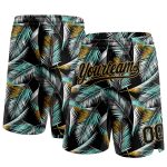 Personalized 3D Hawaii Palm Trees Basketball Shorts in Black, Old Gold, Teal Personalized Black Old Gold-Teal 3D Hawaii Palm