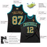 Personalized Basketball Jersey in Black Old Gold and Teal - Custom Throwback Style Personalized Black Old Gold-Teal Throwback