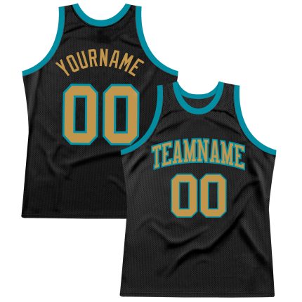 Personalized Basketball Jersey in Black Old Gold and Teal - Custom Throwback Style Personalized Black Old Gold-Teal Throwback