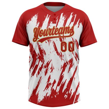 Personalized 3D Abstract Two-Button Black Gold White Unisex Softball Jersey Personalized Black Old Gold-White 3D Abstract