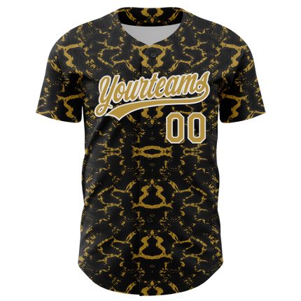 Personalized 3D Abstract Tiger Zebra Baseball Jersey - Black Old Gold-White Design Personalized Black Old Gold-White 3D Abstract