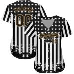 Customizable 3D American Flag Baseball Jersey - Personalized Black Gold White with Custom Name & Number Personalized Black