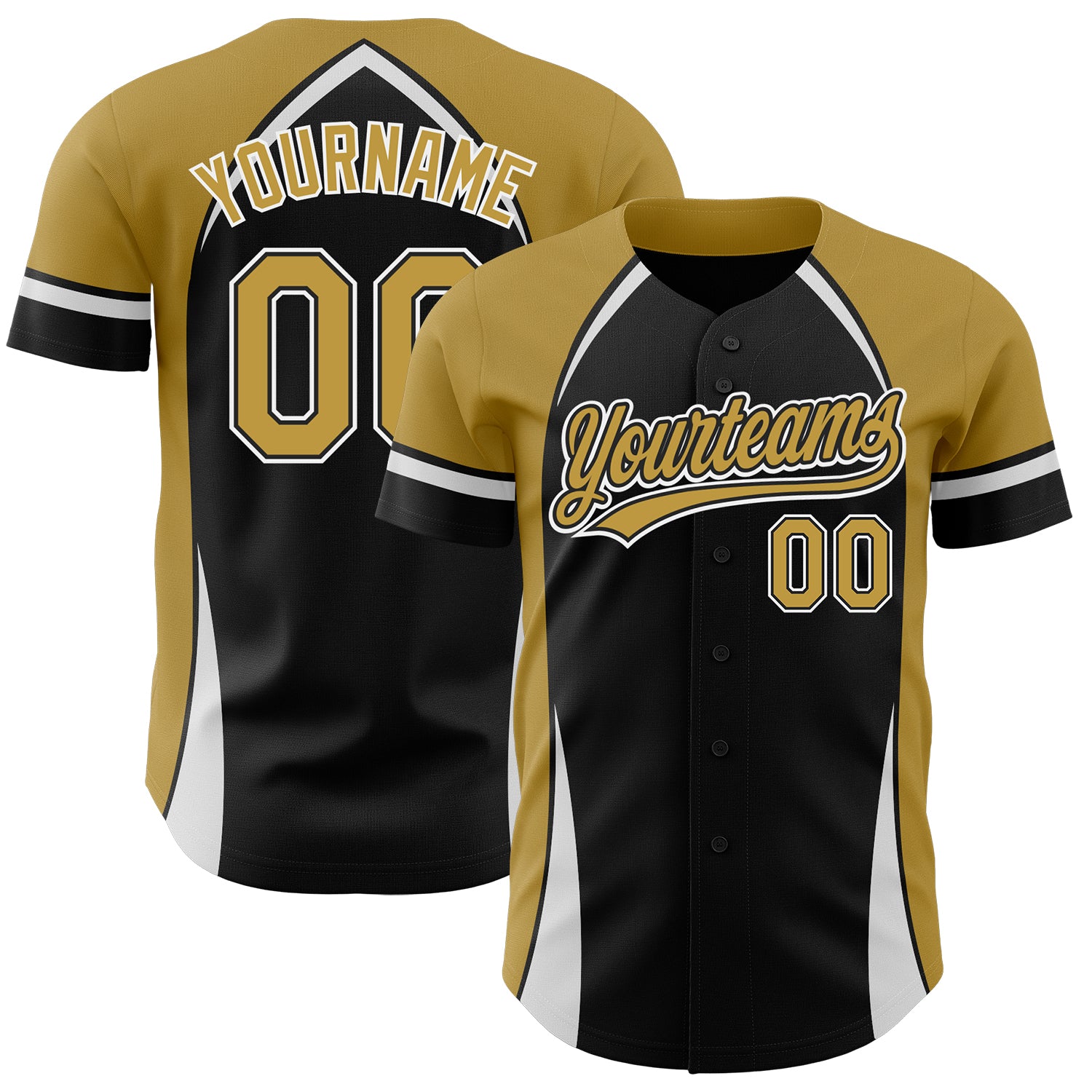 Personalized Black Gold White 3D Curved Solid Baseball Jersey for Men Personalized Black Old Gold-White 3D Curve Solid Baseball