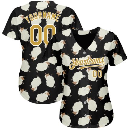 Personalized 3D Goat Baseball Jersey in Black, Old Gold, and White Personalized Black Old Gold-White 3D Goat Baseball Jersey