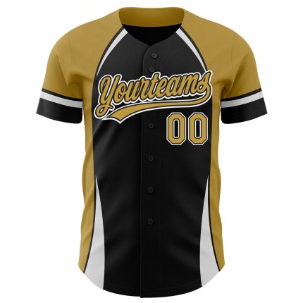 Custom 3D Pattern Baseball Jersey - Personalized Black Gold White Design with Name and Number - Authentic Team Apparel Personalized