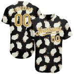 Custom Name and Number Personalized Black Gold White 3D Pattern Goat Baseball Jersey Personalized Black Old Gold-White 3D