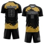 Personalized Abstract Fragment Art Soccer Jersey - Black Old Gold White Sublimation Personalized Black Old Gold-White Abstract