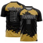 Customizable Abstract Soccer Jersey with Personalized Name and Number - Black Gold White Fragment Art Design Personalized