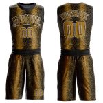Personalized Black Gold White Animal Fur Print Basketball Jersey Round Neck Suit Personalized Black Old Gold-White Animal