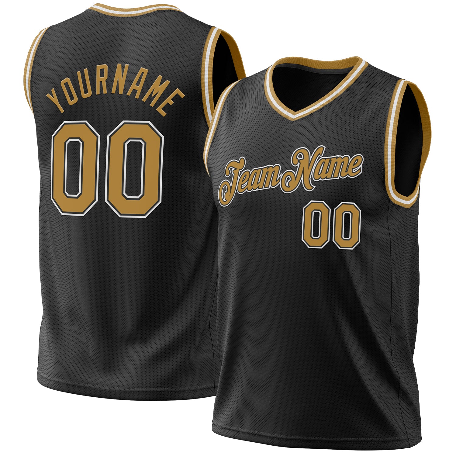 Custom Personalized Black Gold White Throwback Basketball Jersey Personalized Black Old Gold-White Authentic Throwback Basketball