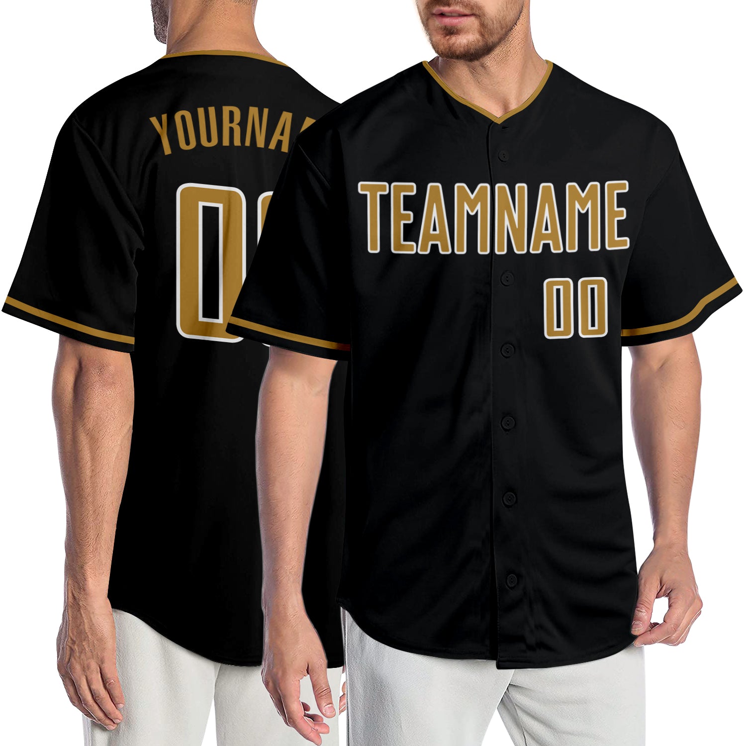 Personalized Black Old Gold and White Baseball Jersey - Custom Team Uniform Personalized Black Old Gold-White Baseball Jersey