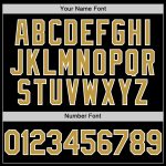 Custom Name and Number Black Varsity Letterman Bomber Hoodie Jacket - Personalized Old Gold & White Full-Snap Design Personalized