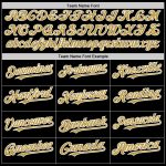 Custom Name and Number Black Varsity Letterman Bomber Hoodie Jacket - Personalized Old Gold & White Full-Snap Design Personalized