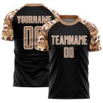 Personalized Camouflage Soccer Jersey - Black Old Gold White Sublimation Uniform Personalized Black Old Gold-White Camouflage