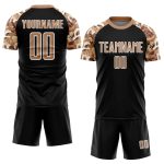 Personalized Camouflage Soccer Jersey - Black Old Gold White Sublimation Uniform Personalized Black Old Gold-White Camouflage