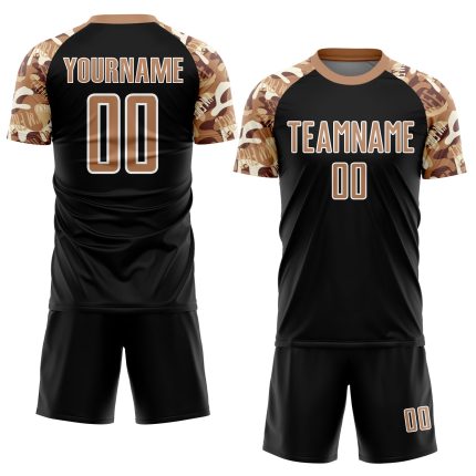 Personalized Camouflage Soccer Jersey - Black Old Gold White Sublimation Uniform Personalized Black Old Gold-White Camouflage