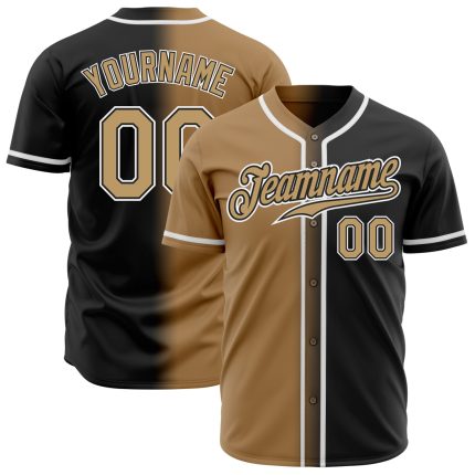 Personalized Black and Gold Gradient Baseball Jersey - Fashion Sportswear Jersey Personalized Black Old Gold-White Gradient