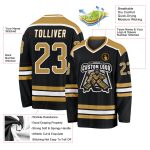 Custom Name and Number Personalized Black Old Gold-White Hockey Jersey for Teams Personalized Black Old Gold-White Hockey