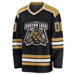 Custom Name and Number Personalized Black Old Gold-White Hockey Jersey for Teams Personalized Black Old Gold-White Hockey